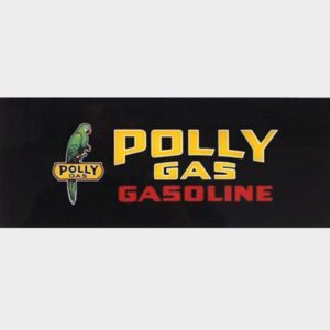 Polly Black Flat Ad Glass with kiln-fired logos, smooth finish, and vintage-inspired design, perfect for antique gas pump restoration.