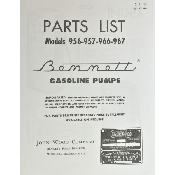 Bennett 900 Series Parts List Manual