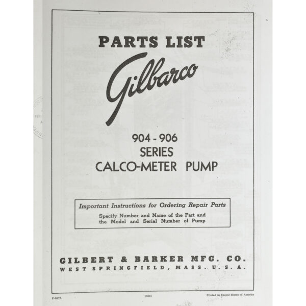 Gilbarco 904-906 Parts Manual