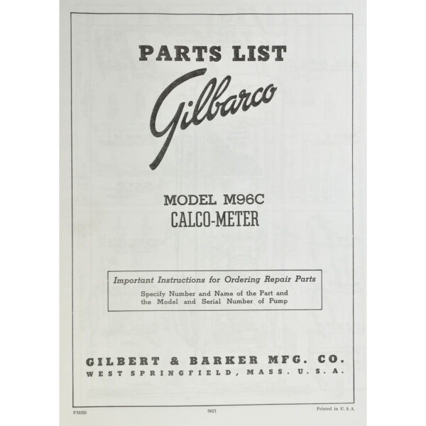 Gilbarco 96C Parts Manual