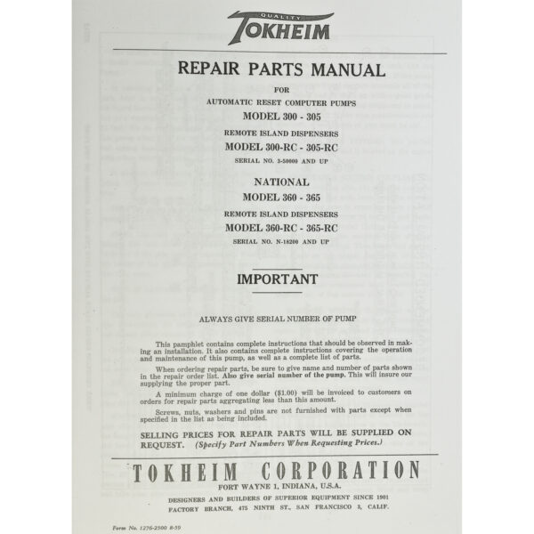 Tokheim 300 Parts Manual