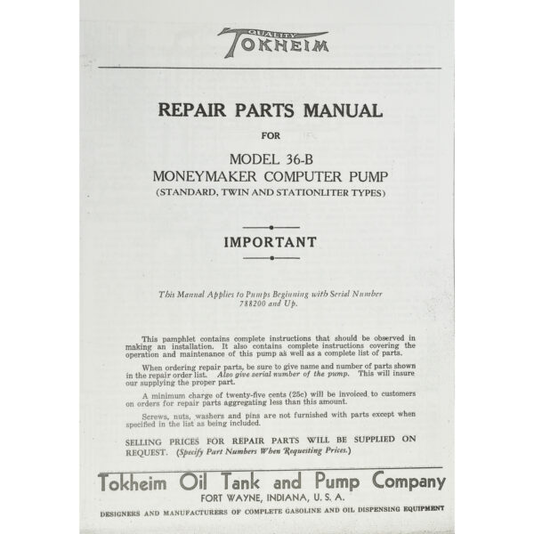 Tokheim 36B Repair & Parts Manual