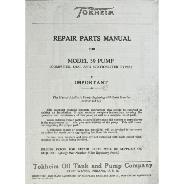 Tokheim 39 Parts Manual