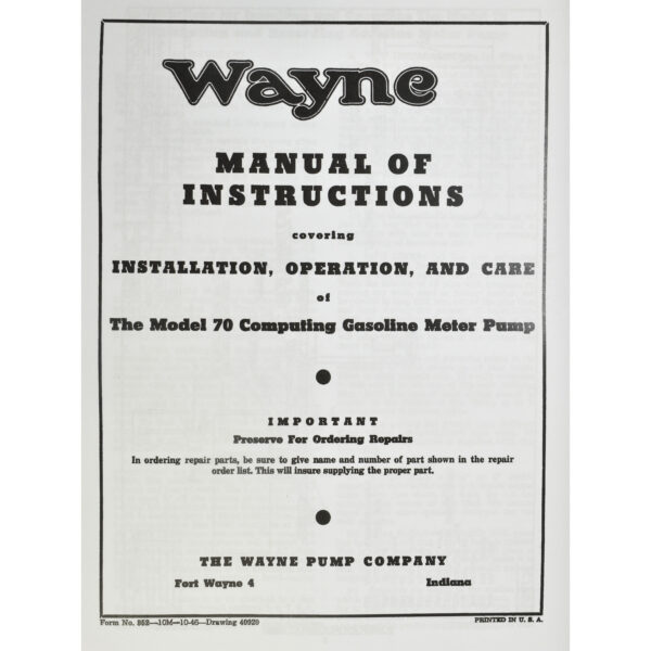 Wayne 70 Parts Manual