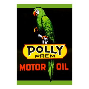 Polly Motor Oil 11”x8” Vinyl Decal with screen-printed design, perfect for completing vintage gas pump and motor oil restorations.