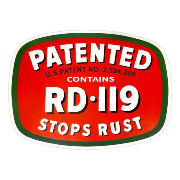 RD119 Stops Rust 7.75" x 6" Oval Vinyl Decal