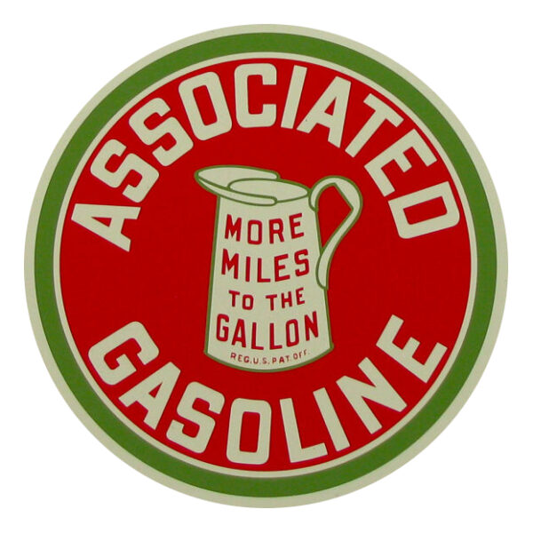 Associated Gasoline Round Water Transfer Decal - 12"