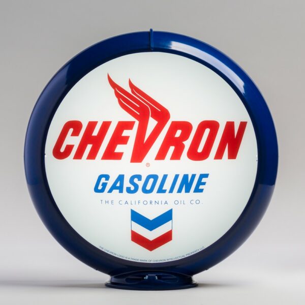 Chevron 13.5" Gas Pump Globe with dark blue plastic body