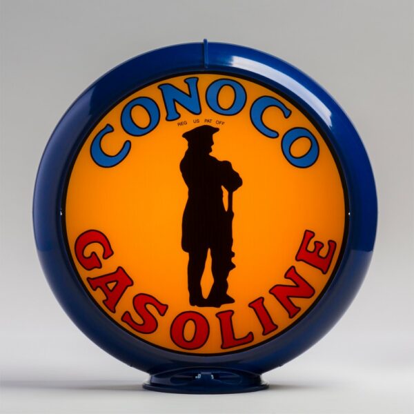 Conoco Minuteman 13.5" Gas Pump Globe with dark blue plastic body