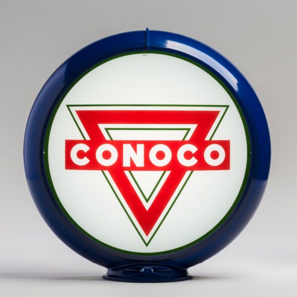 Conoco Triangle 13.5" Gas Pump Globe with dark blue plastic body