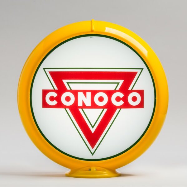 Conoco Triangle 13.5" Gas Pump Globe with yellow plastic body