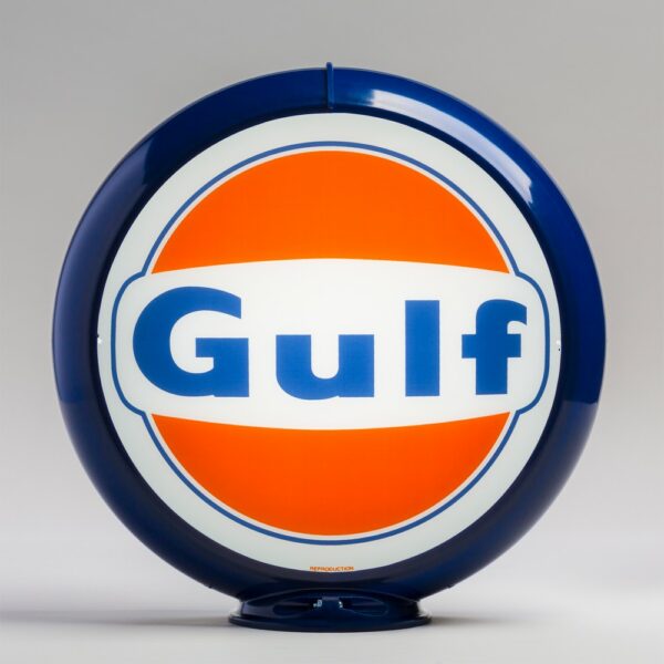 Gulf 1960 Logo 13.5" Gas Pump Globe with dark blue plastic body