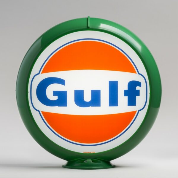 Gulf 1960 Logo 13.5" Gas Pump Globe with green plastic body