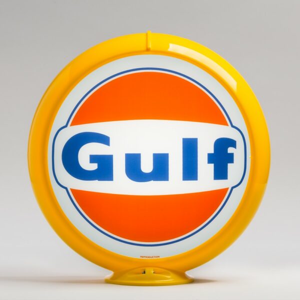 Gulf 1960 Logo 13.5" Gas Pump Globe with yellow plastic body