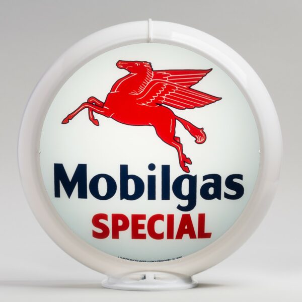 Mobilgas Special 13.5" Gas Pump Globe with white plastic body