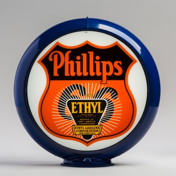 Phillips 66 Ethyl Sunburst 13.5" Gas Pump Globe with dark blue plastic body