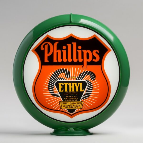 Phillips 66 Ethyl Sunburst 13.5" Gas Pump Globe with green plastic body