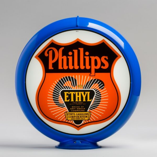 Phillips 66 Ethyl Sunburst 13.5" Gas Pump Globe with light blue plastic body