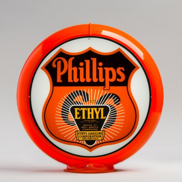 Phillips 66 Ethyl Sunburst 13.5" Gas Pump Globe with orange plastic body