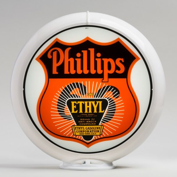 Phillips 66 Ethyl Sunburst 13.5" Gas Pump Globe with white plastic body