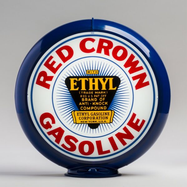 Red Crown Ethyl 13.5" Gas Pump Globe with dark blue plastic body