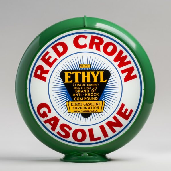 Red Crown Ethyl 13.5" Gas Pump Globe with green plastic body