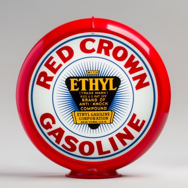 Red Crown Ethyl 13.5" Gas Pump Globe with red plastic body