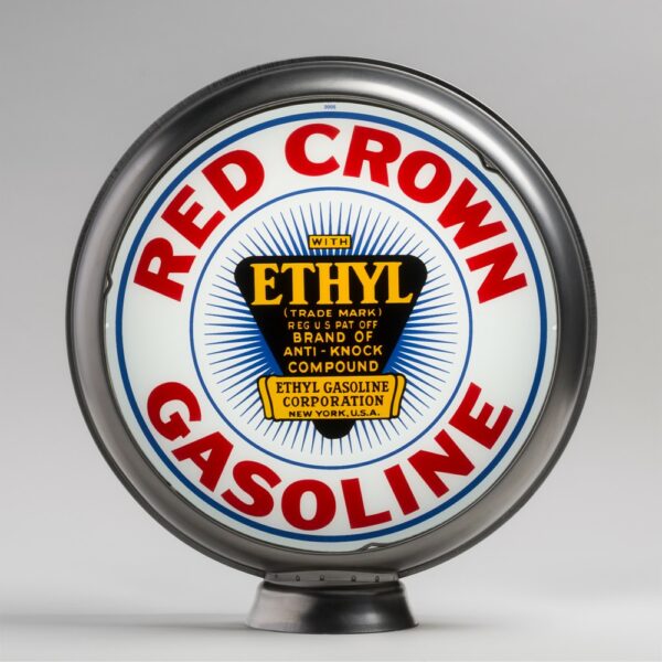 Red Crown Ethyl 13.5" Gas Pump Globe with unpainted steel body