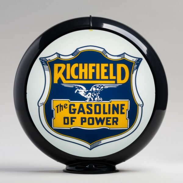 Richfield Gasoline of Power 13.5" Gas Pump Globe with black plastic body