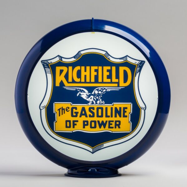 Richfield Gasoline of Power 13.5" Gas Pump Globe with dark blue plastic body