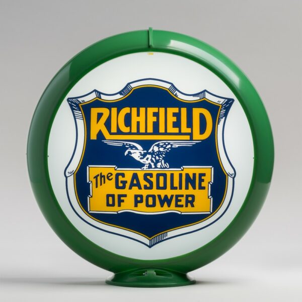 Richfield Gasoline of Power 13.5" Gas Pump Globe with green plastic body