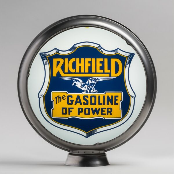 Richfield Gasoline of Power 13.5" Gas Pump Globe with unpainted steel body