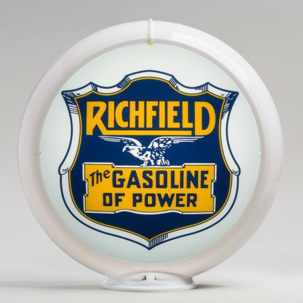 Richfield Gasoline of Power 13.5" Gas Pump Globe with white plastic body