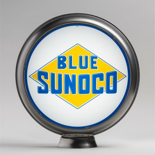 Blue Sunoco 13.5" Gas Pump Globe with unpainted steel body