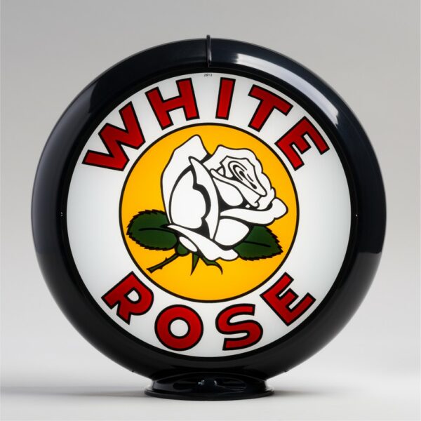 White Rose Flower 13.5" Gas Pump Globe with black plastic body