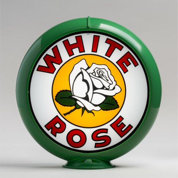 White Rose Flower 13.5" Gas Pump Globe with green plastic body