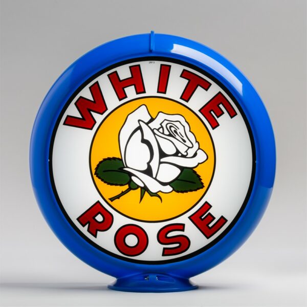 White Rose Flower 13.5" Gas Pump Globe with light blue plastic body