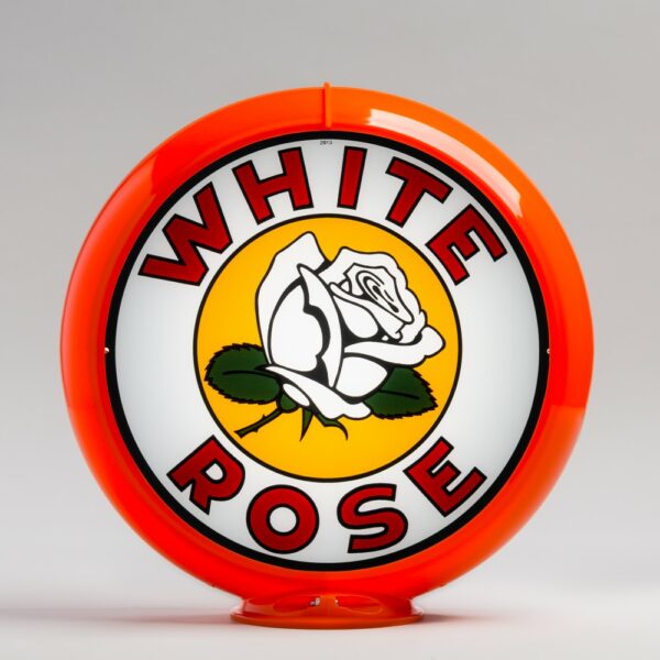 White Rose Flower 13.5" Gas Pump Globe with orange plastic body