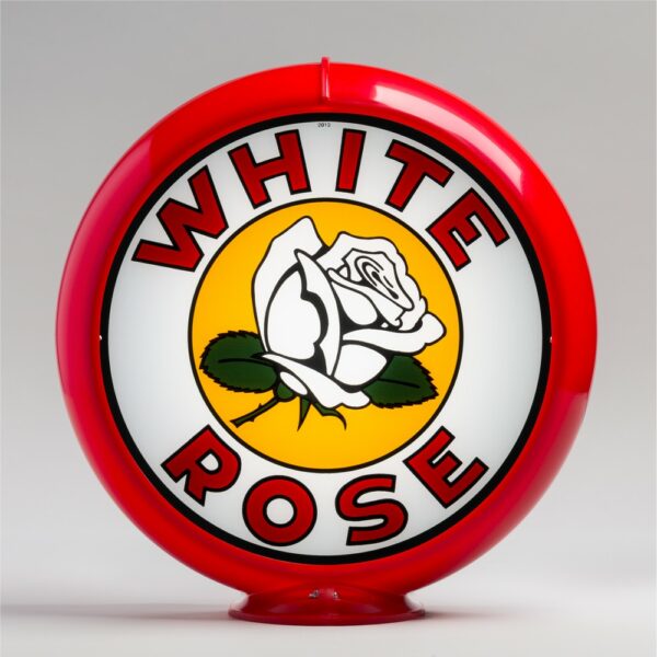 White Rose Flower 13.5" Gas Pump Globe with red plastic body