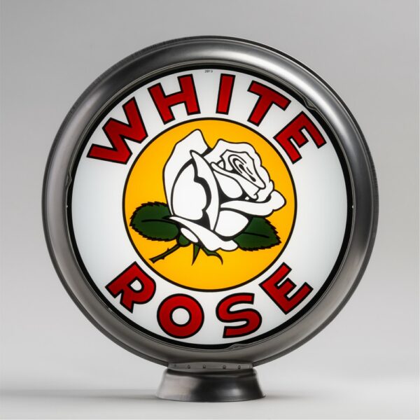 White Rose Flower 13.5" Gas Pump Globe with unpainted steel body