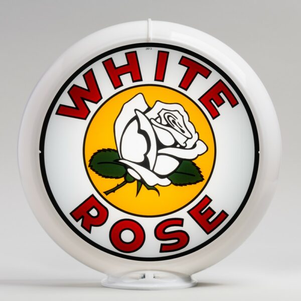 White Rose Flower 13.5" Gas Pump Globe with white plastic body