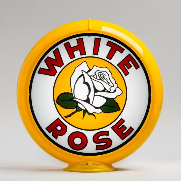 White Rose Flower 13.5" Gas Pump Globe with yellow plastic body