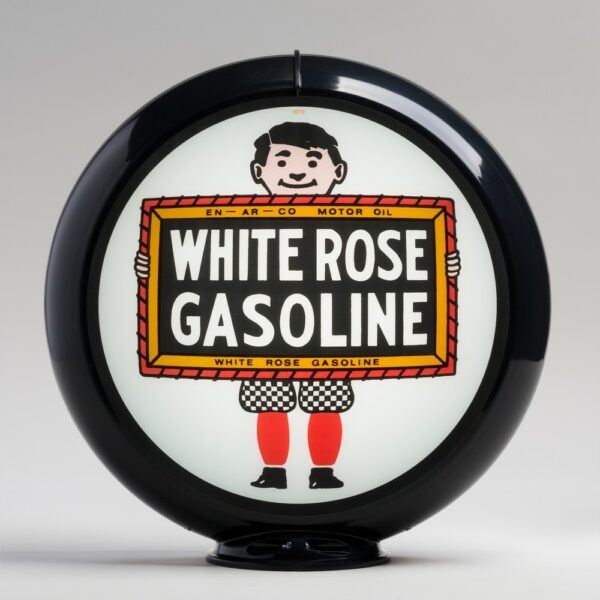 White Rose Boy 13.5" Gas Pump Globe with black plastic body