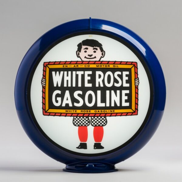 White Rose Boy 13.5" Gas Pump Globe with dark blue plastic body