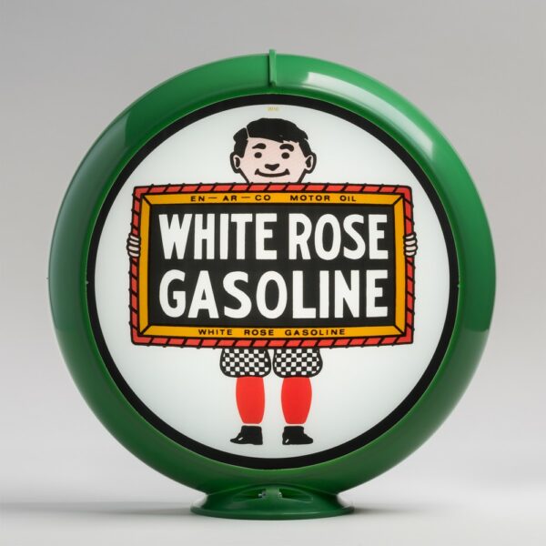 White Rose Boy 13.5" Gas Pump Globe with green plastic body