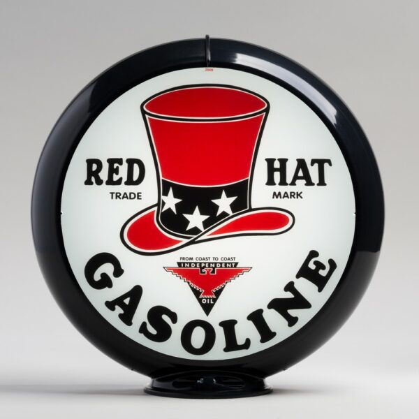 Red Hat Gasoline 13.5" Gas Pump Globe with black plastic body