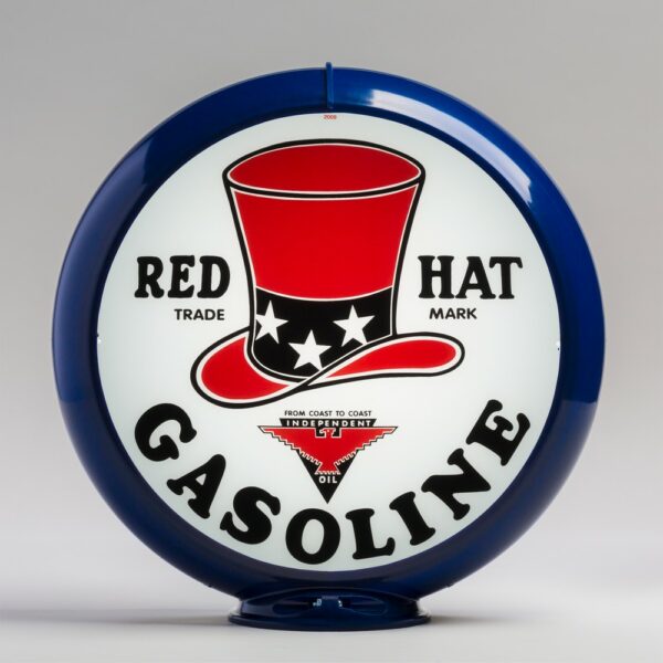 Red Hat Gasoline 13.5" Gas Pump Globe with dark blue plastic body