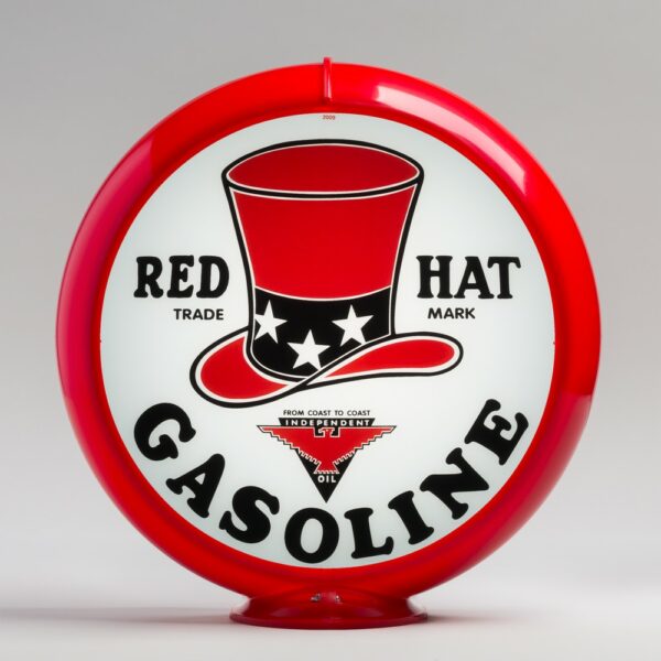 Red Hat Gasoline 13.5" Gas Pump Globe with red plastic body