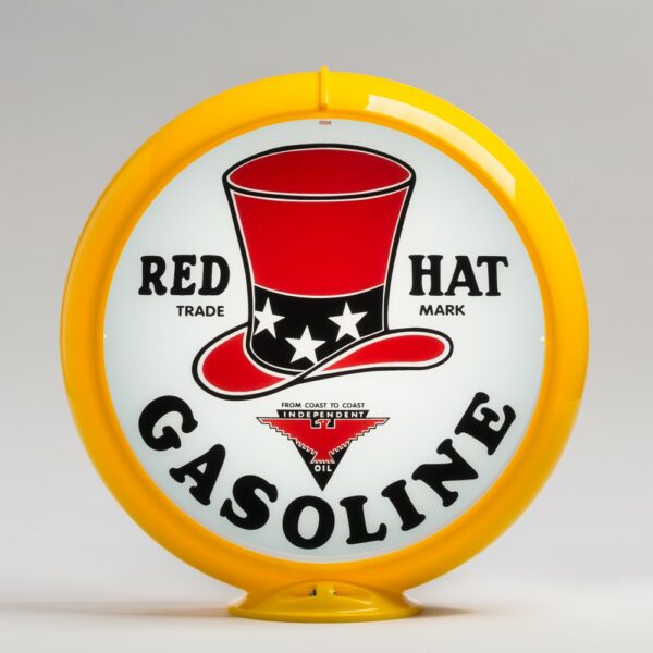 Red Hat Gasoline 13.5" Gas Pump Globe with yellow plastic body