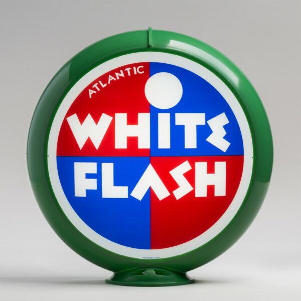 Atlantic White Flash 13.5" Gas Pump Globe with green plastic body